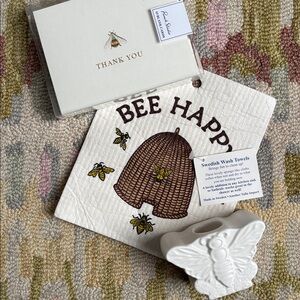 Bee Happy Swedish Wash Towel, Embossed Bee Card set, PartyLite Bee Candle holder